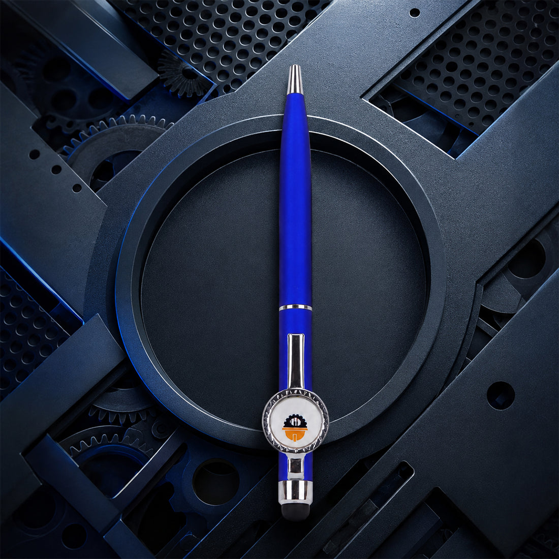 The Writershub Matte Blue Engineer Theme Twist Ball Pen with Stylus – Twist Mechanism, Blue Ink