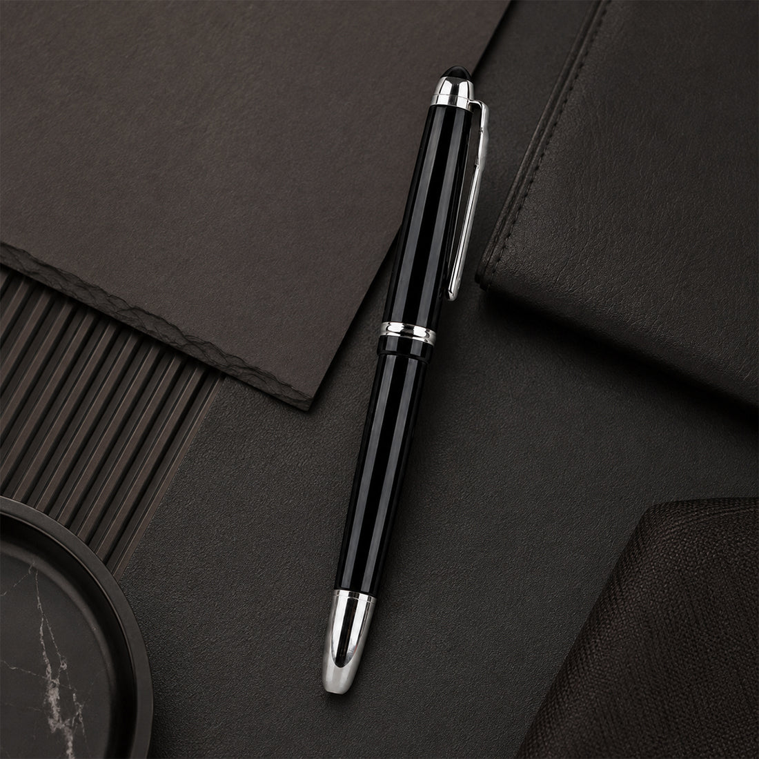Jinhao 163 Glossy Black Rollerball Pen – Cap Type, Black Ink
