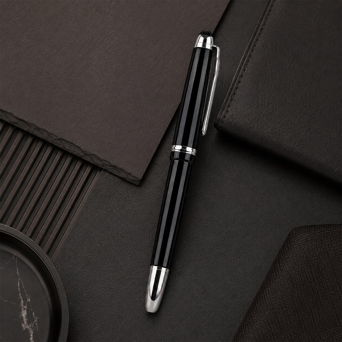 Jinhao 163 Glossy Black Rollerball Pen – Cap Type, Black Ink