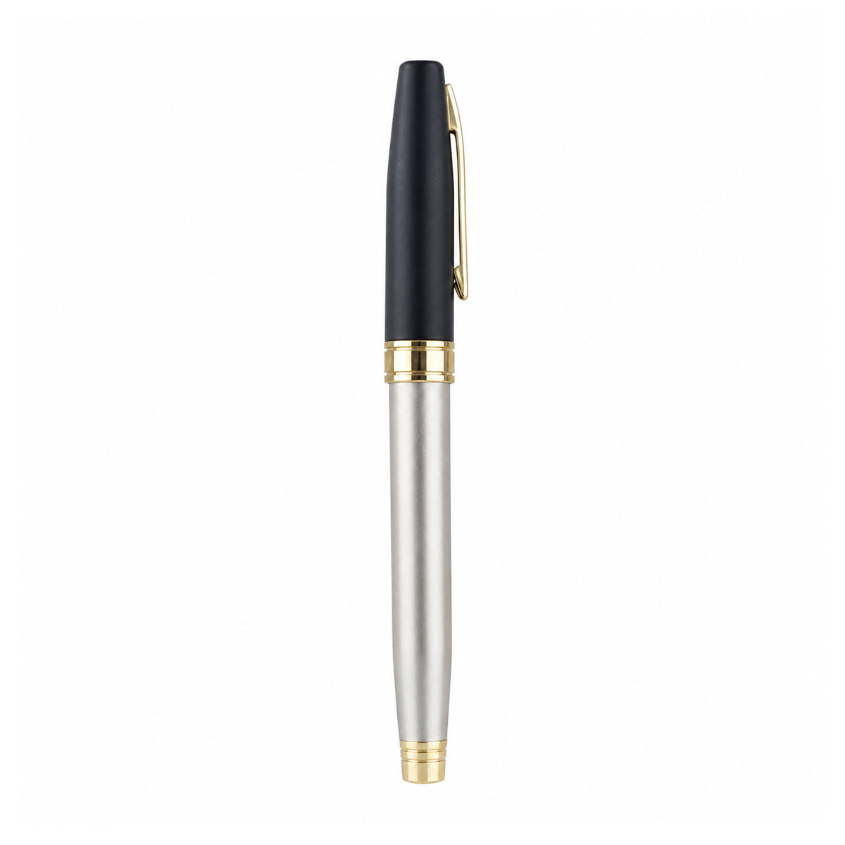 The Writershub Champagne Gold & Black Rollerball Pen – Cap Type | Blue Ink, Metal Body