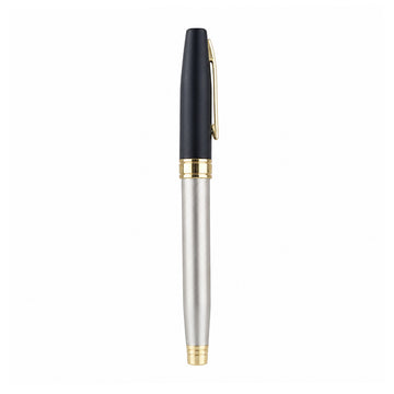 The Writershub Champagne Gold & Black Rollerball Pen – Cap Type | Blue Ink, Metal Body