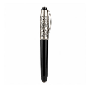 Vsign SB Black Body with Silver Engraved Cap Medium Nib Fountain Pen – Cap Type | Converter & Cartridge