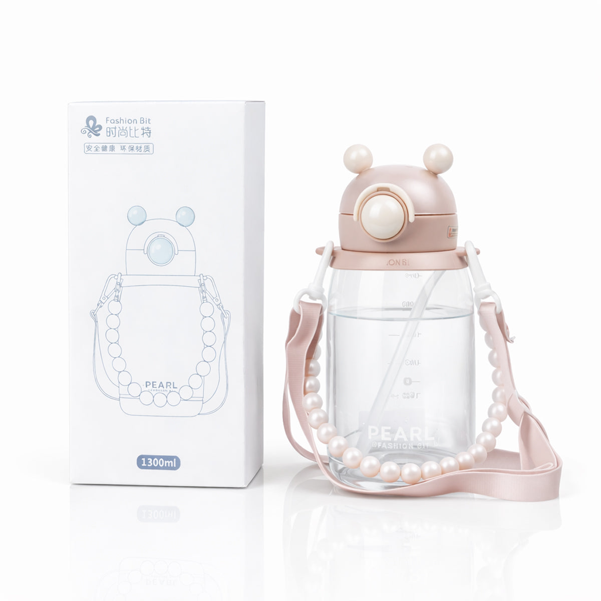 The Writershub Pearl Straw 1300ml Reusable Plastic Water Bottle