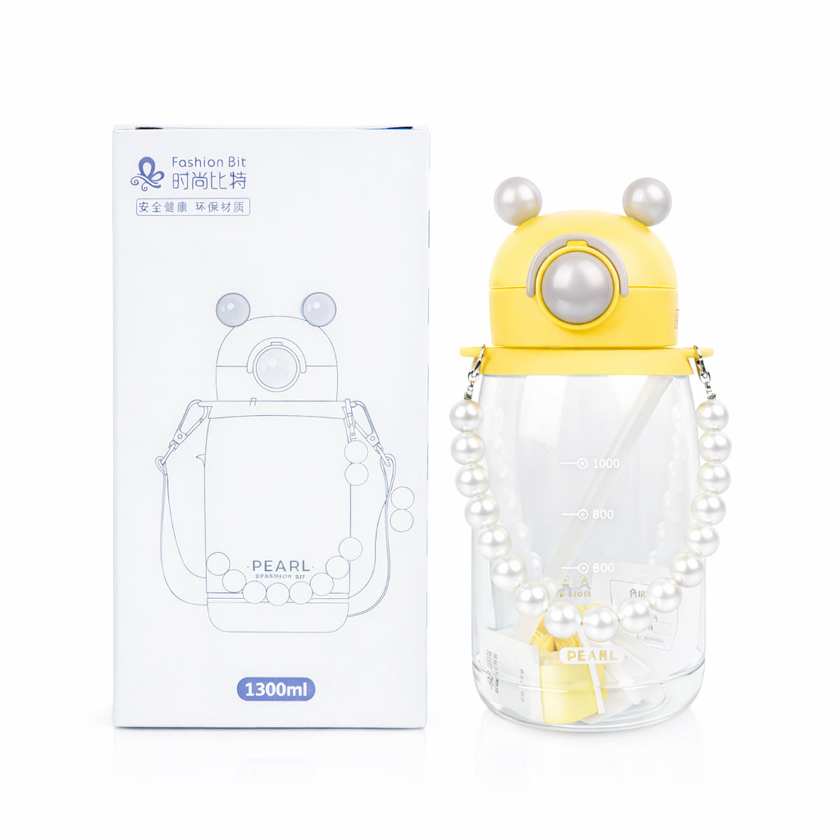 The Writershub Pearl Straw 1300ml Reusable Plastic Water Bottle