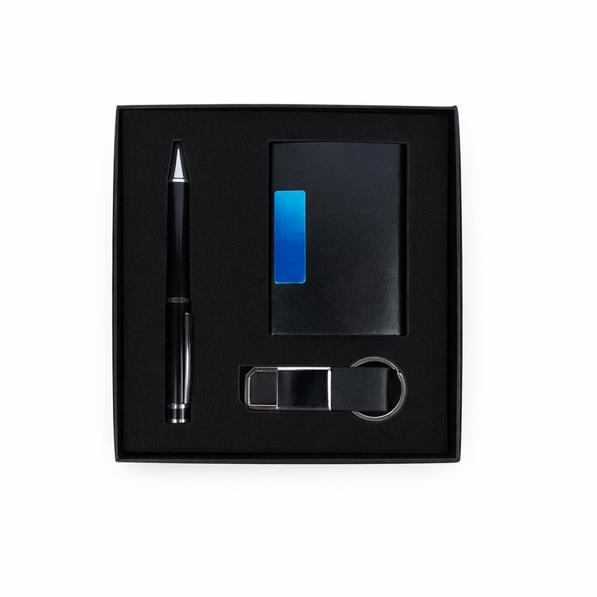 The Writershub Executive Corporate Gift Set with Pen, Keychain & Card Holder (Black)