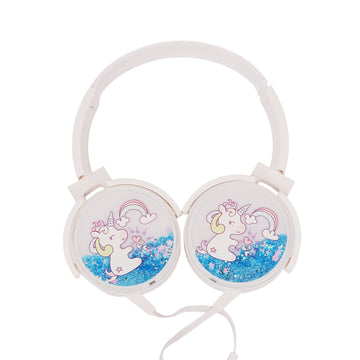 Arav Cute Unicorn Wired Headphones White Glitter Design