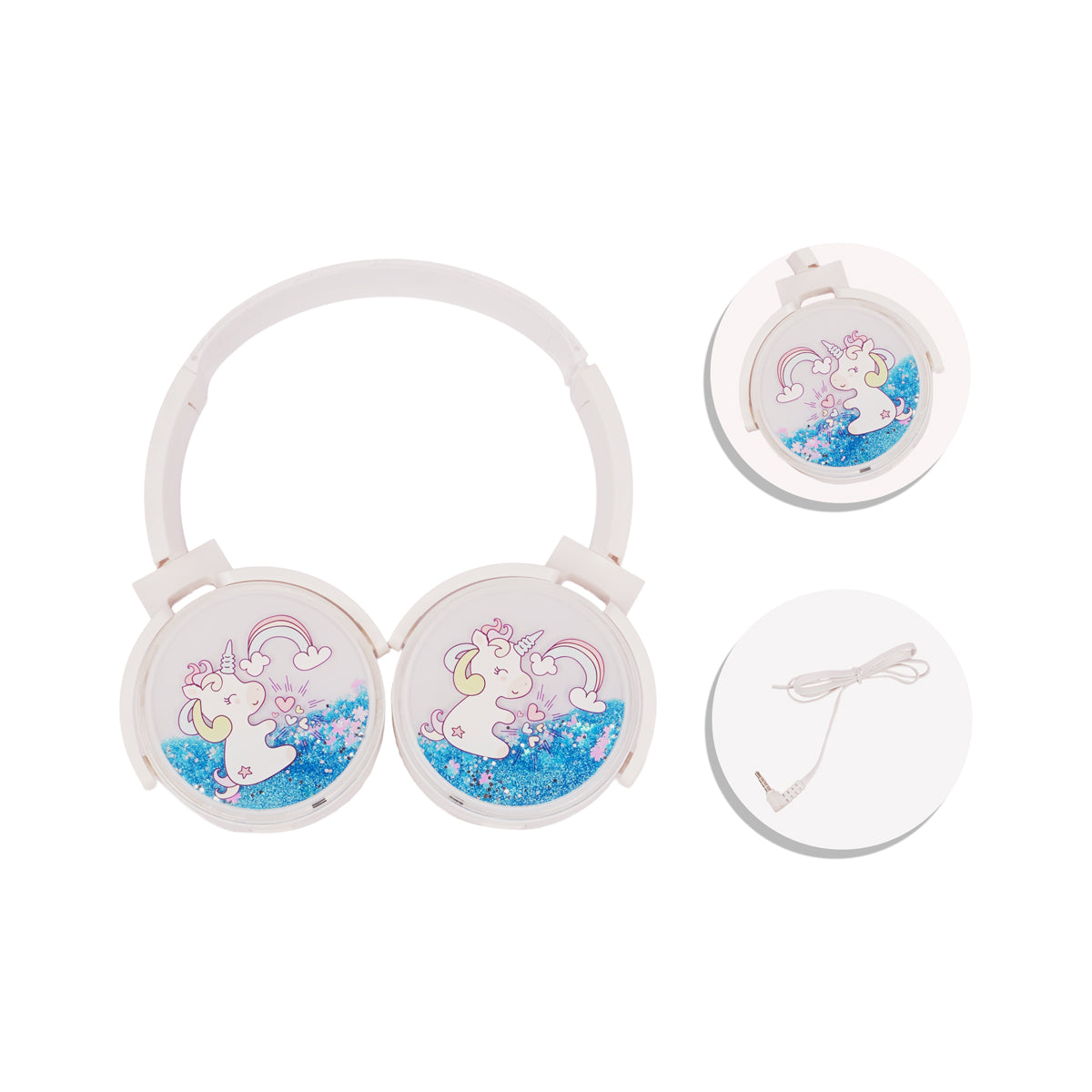 Arav Cute Unicorn Wired Headphones White Glitter Design