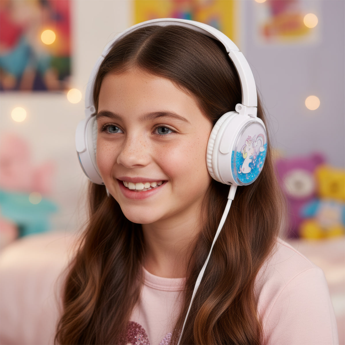 Arav Cute Unicorn Wired Headphones White Glitter Design