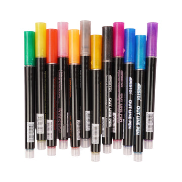 Arav 12 Colour Outline Pen Set for Kids & Students Assorted Creative Drawing Pens
