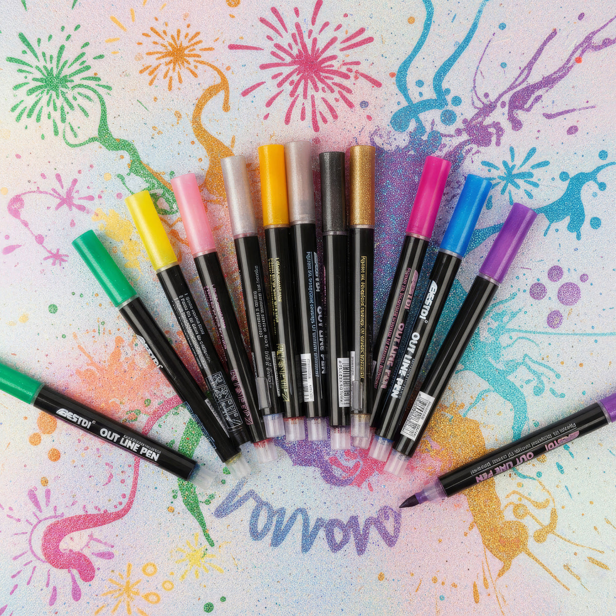 Arav 12 Colour Outline Pen Set for Kids & Students Assorted Creative Drawing Pens