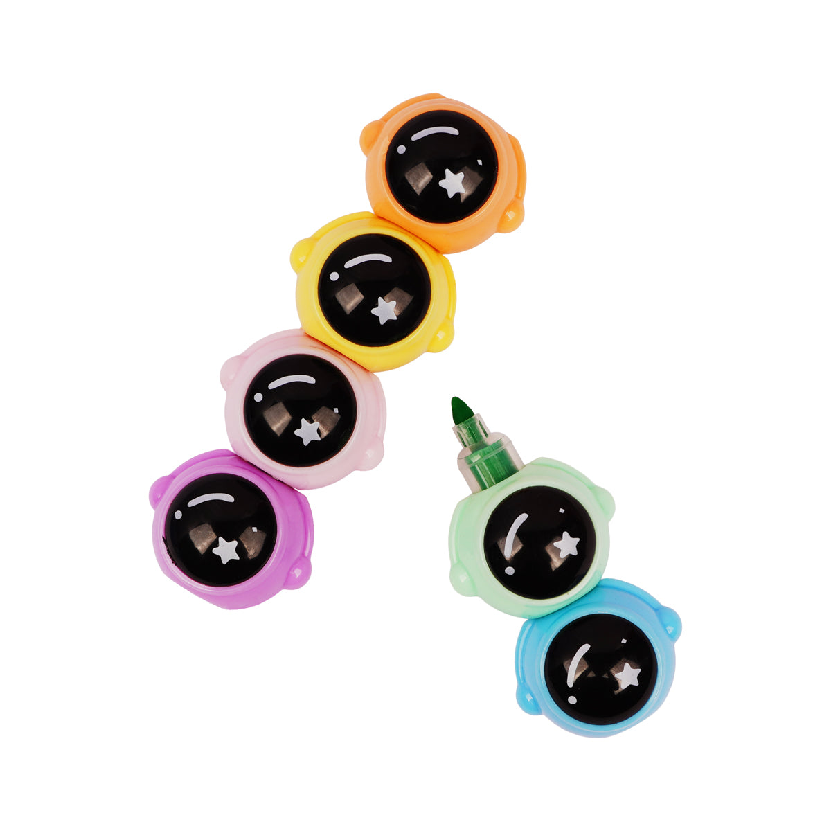 Arav Six Space Astronaut Head Highlighters 6 Fluorescent Chisel Tip Markers