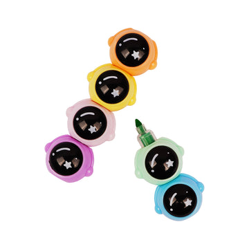 Arav Six Space Astronaut Head Highlighters 6 Fluorescent Chisel Tip Markers