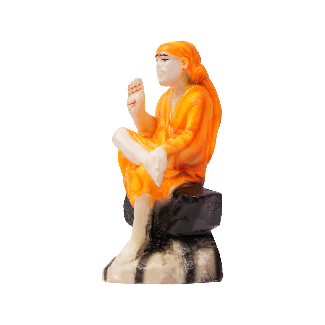 Sai Baba on Stone Base — White & Orange Resin Idol (19 cm)
