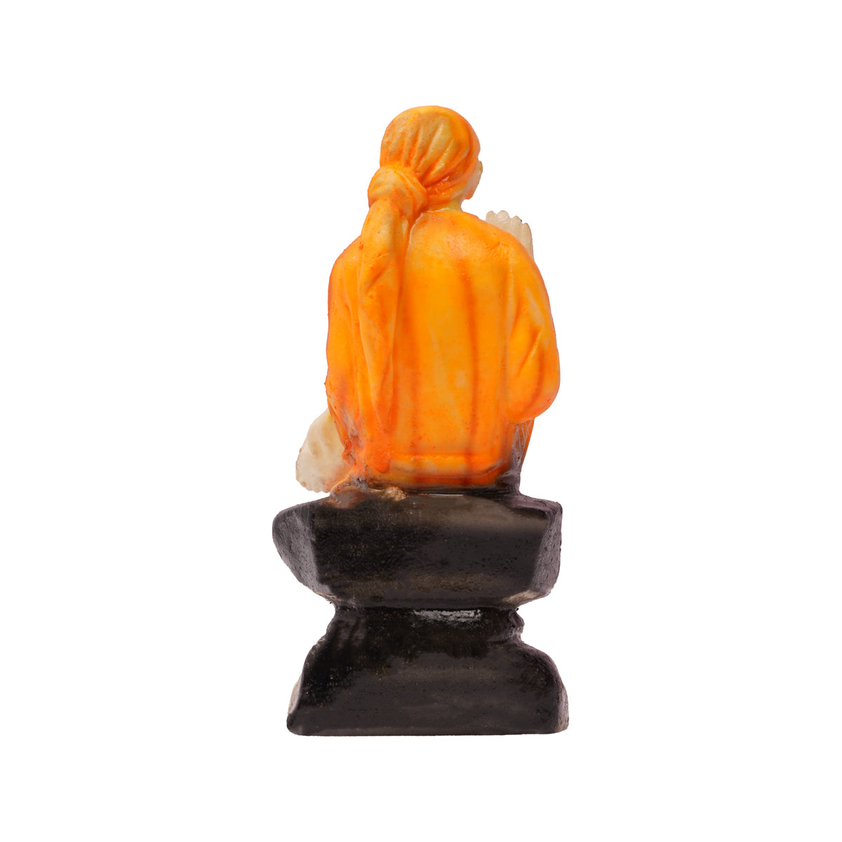 Sai Baba on Stone Base — White & Orange Resin Idol (19 cm)