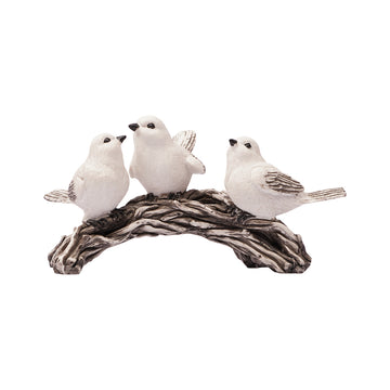 Three White Birds on Tree Branch — Polyresin Decorative Showpiece