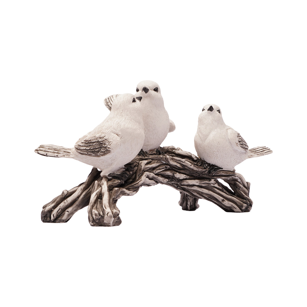 Three White Birds on Tree Branch — Polyresin Decorative Showpiece