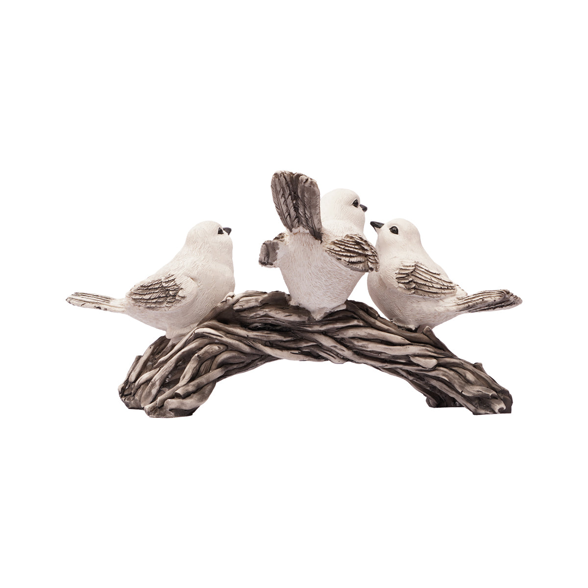 Three White Birds on Tree Branch — Polyresin Decorative Showpiece