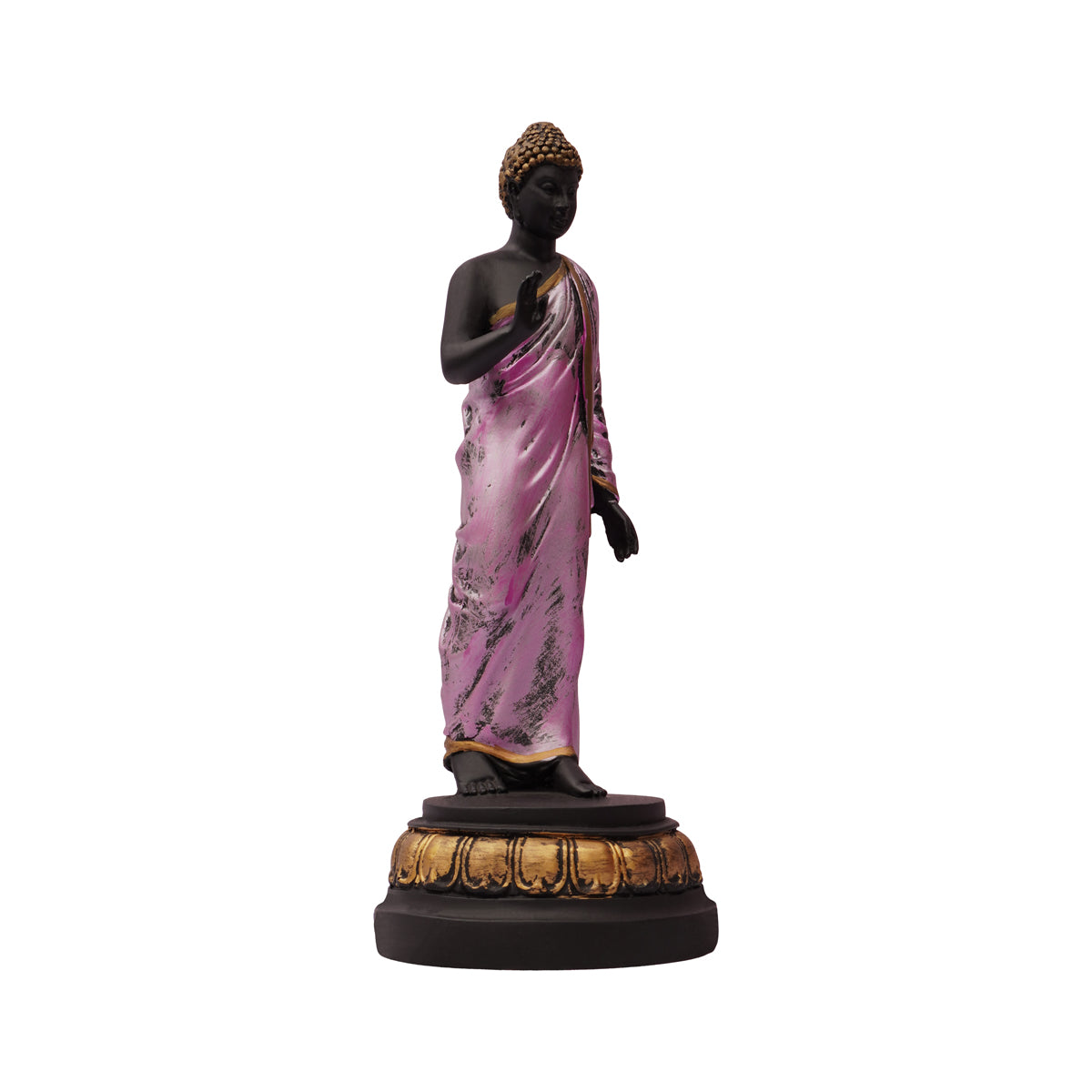 Elegant Black Standing Buddha with Purple Robe & Gold Highlights – Zen Decor