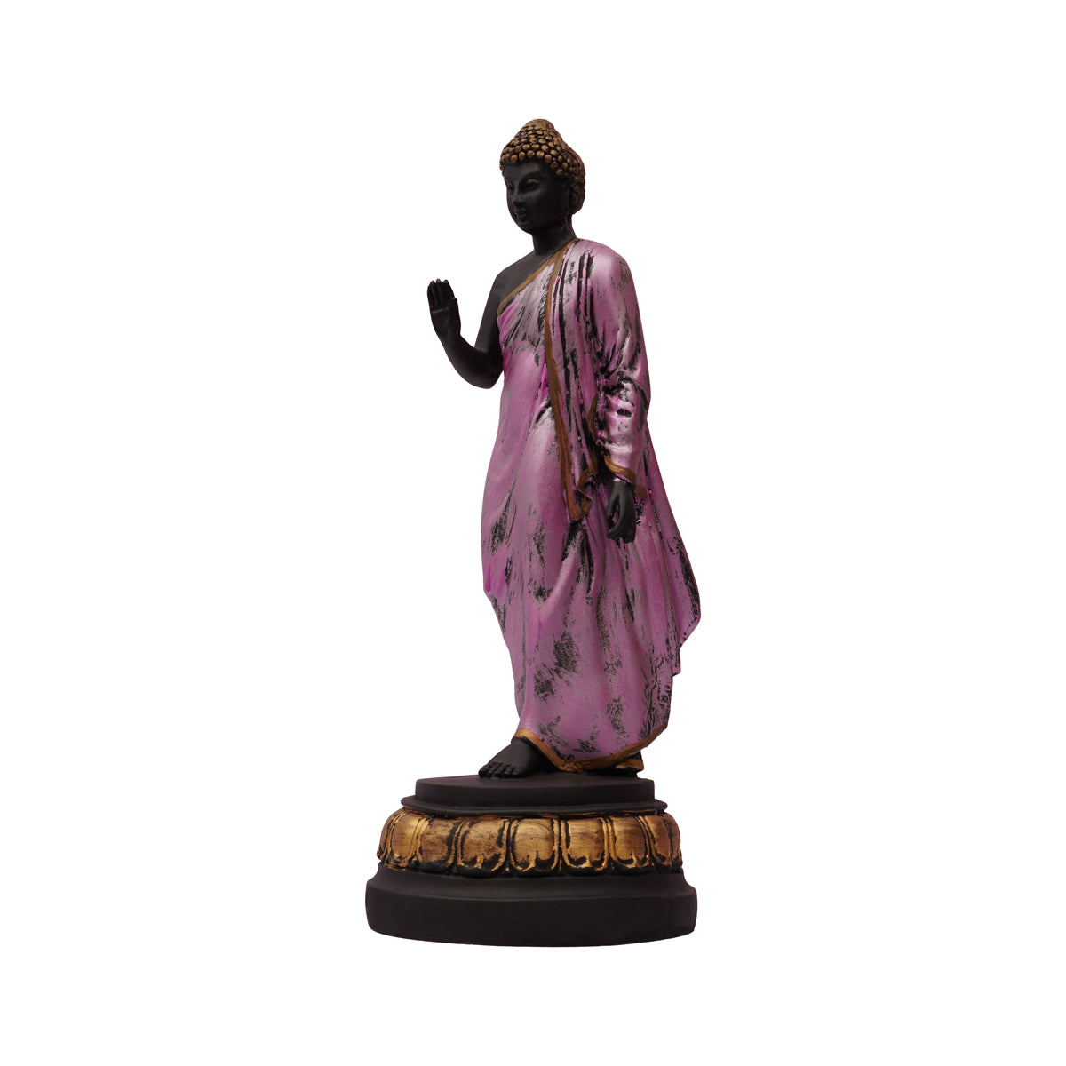 Elegant Black Standing Buddha with Purple Robe & Gold Highlights – Zen Decor