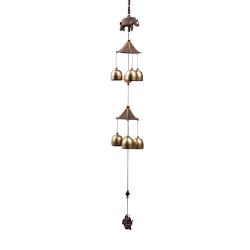 The WritersHub Elephant Hanging Bell Wind Chime – Antique Gold Metal Decor