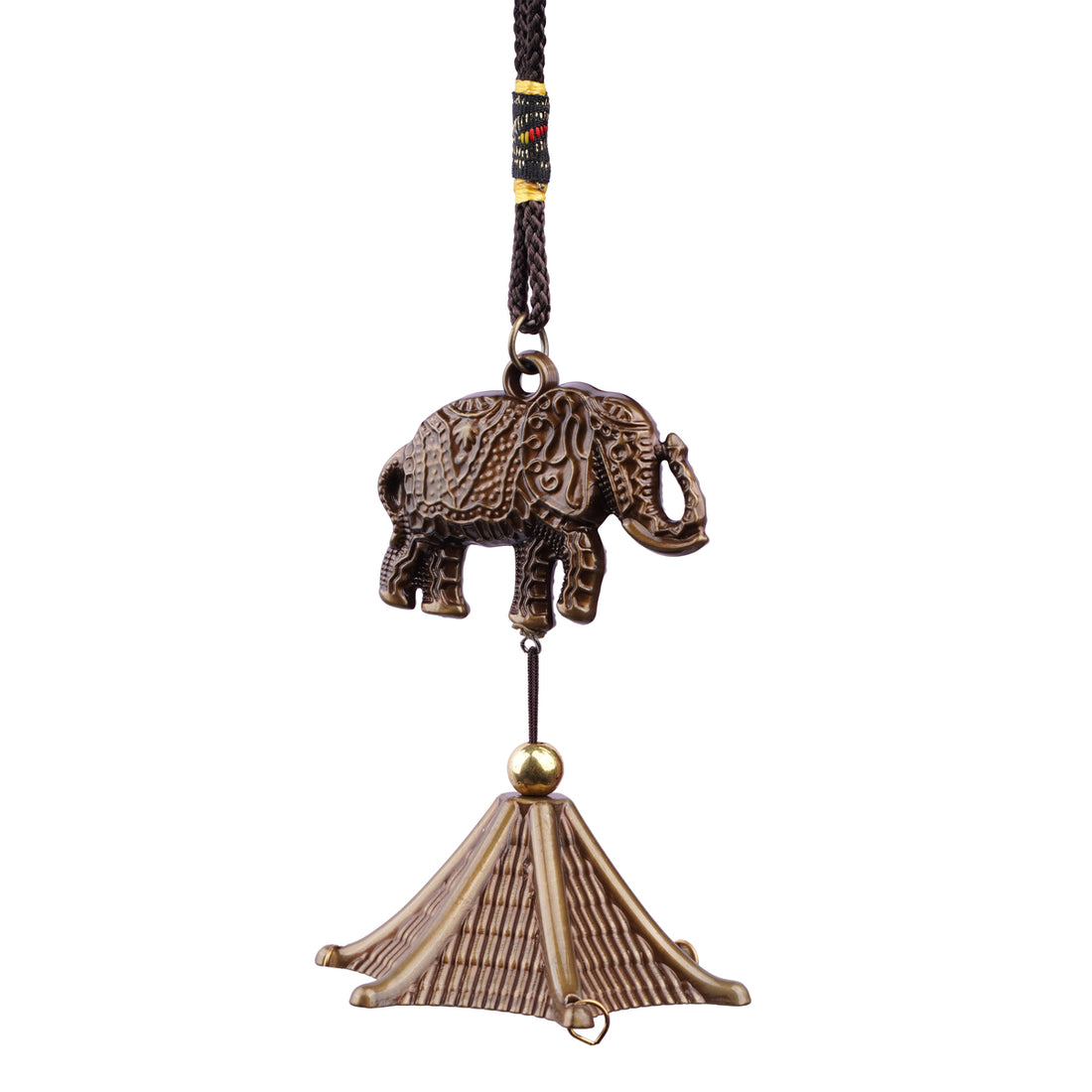 The WritersHub Elephant Hanging Bell Wind Chime – Antique Gold Metal Decor