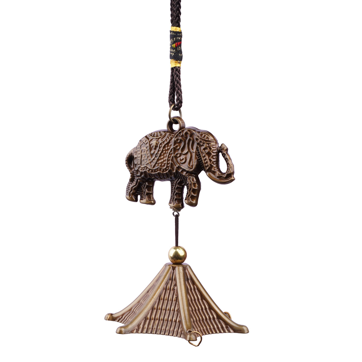 The WritersHub Elephant Hanging Bell Wind Chime – Antique Gold Metal Decor