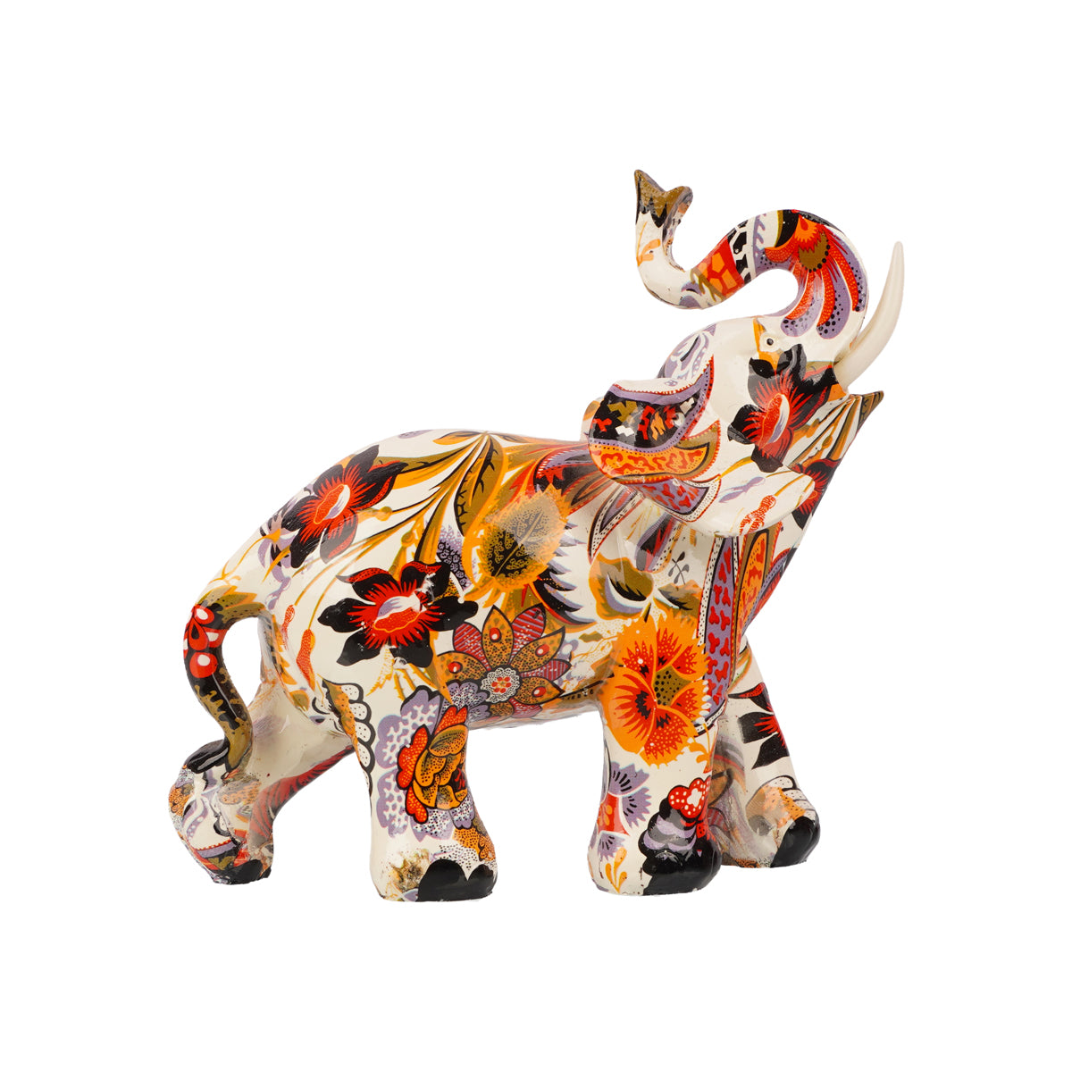 Colourful Floral Elephant Figurine — Printed Polyresin Showpiece