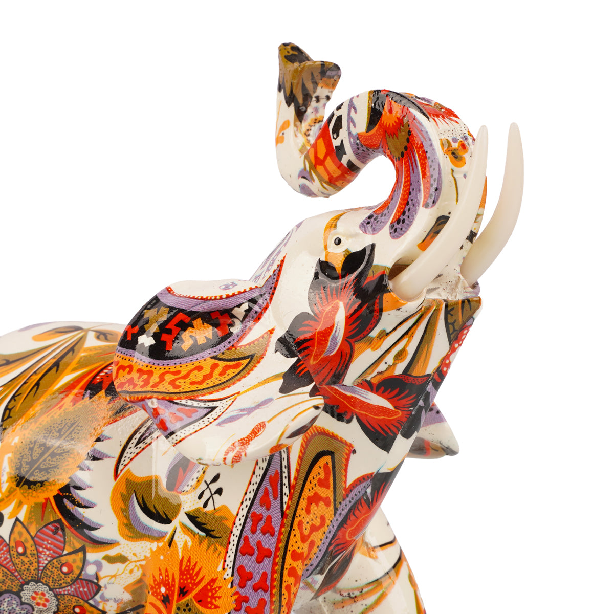Colourful Floral Elephant Figurine — Printed Polyresin Showpiece