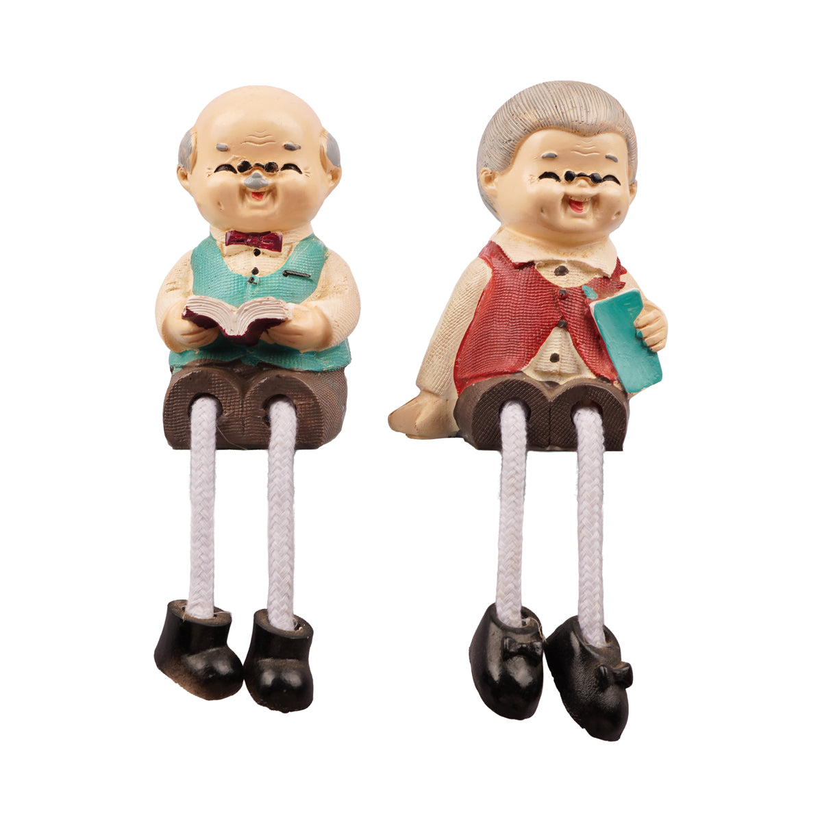 Grandparent Figurine Pair with Hanging Legs | Shelf Decor