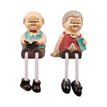 Grandparent Figurine Pair with Hanging Legs | Shelf Decor