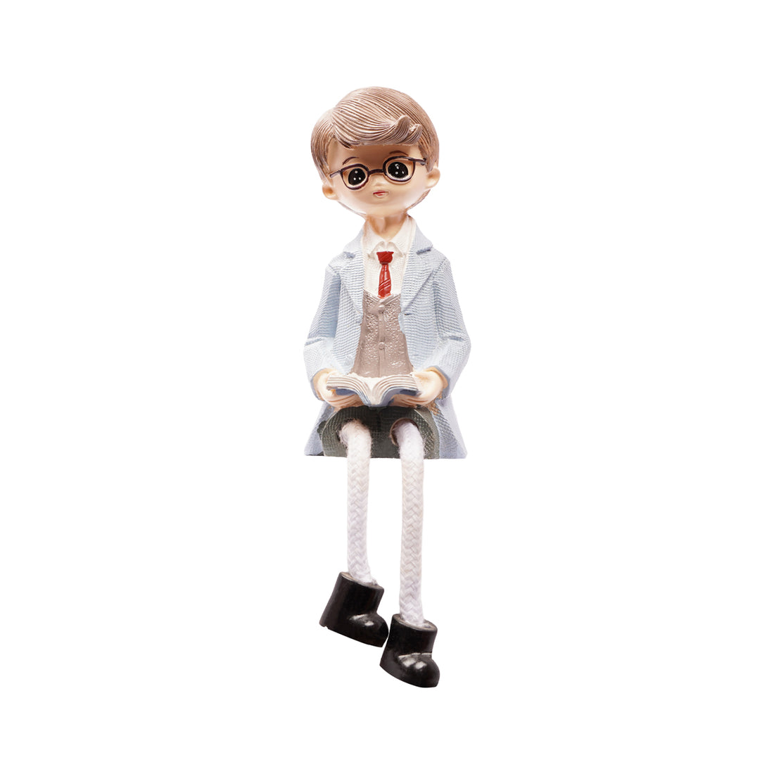 Cute Reading Couple Figurines with Rope-Style Legs – Boy & Girl with Glasses