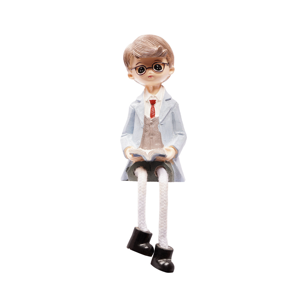 Cute Reading Couple Figurines with Rope-Style Legs – Boy & Girl with Glasses