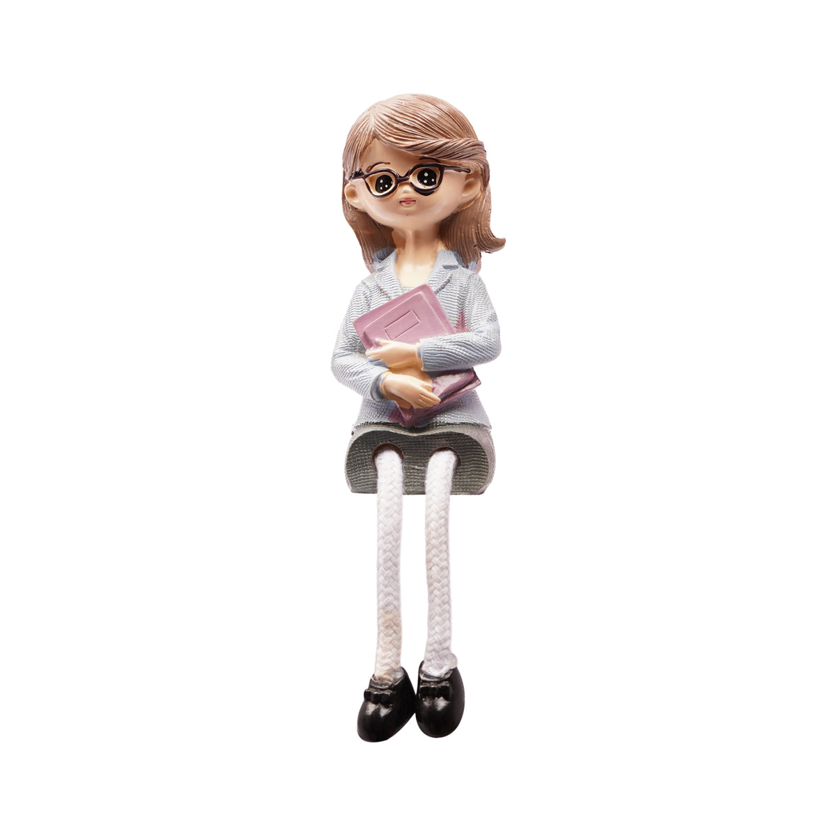 Cute Reading Couple Figurines with Rope-Style Legs – Boy & Girl with Glasses