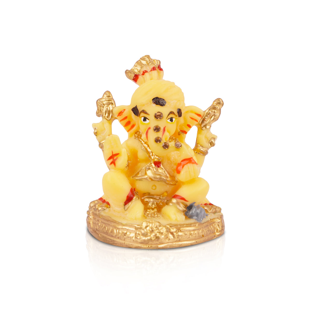 Mini Ganesh Idol – Yellow & Gold Matte Finish (7 cm)