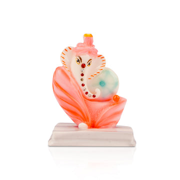 Ganesh Figurine White & Rose Polyresin Idol (10 cm)
