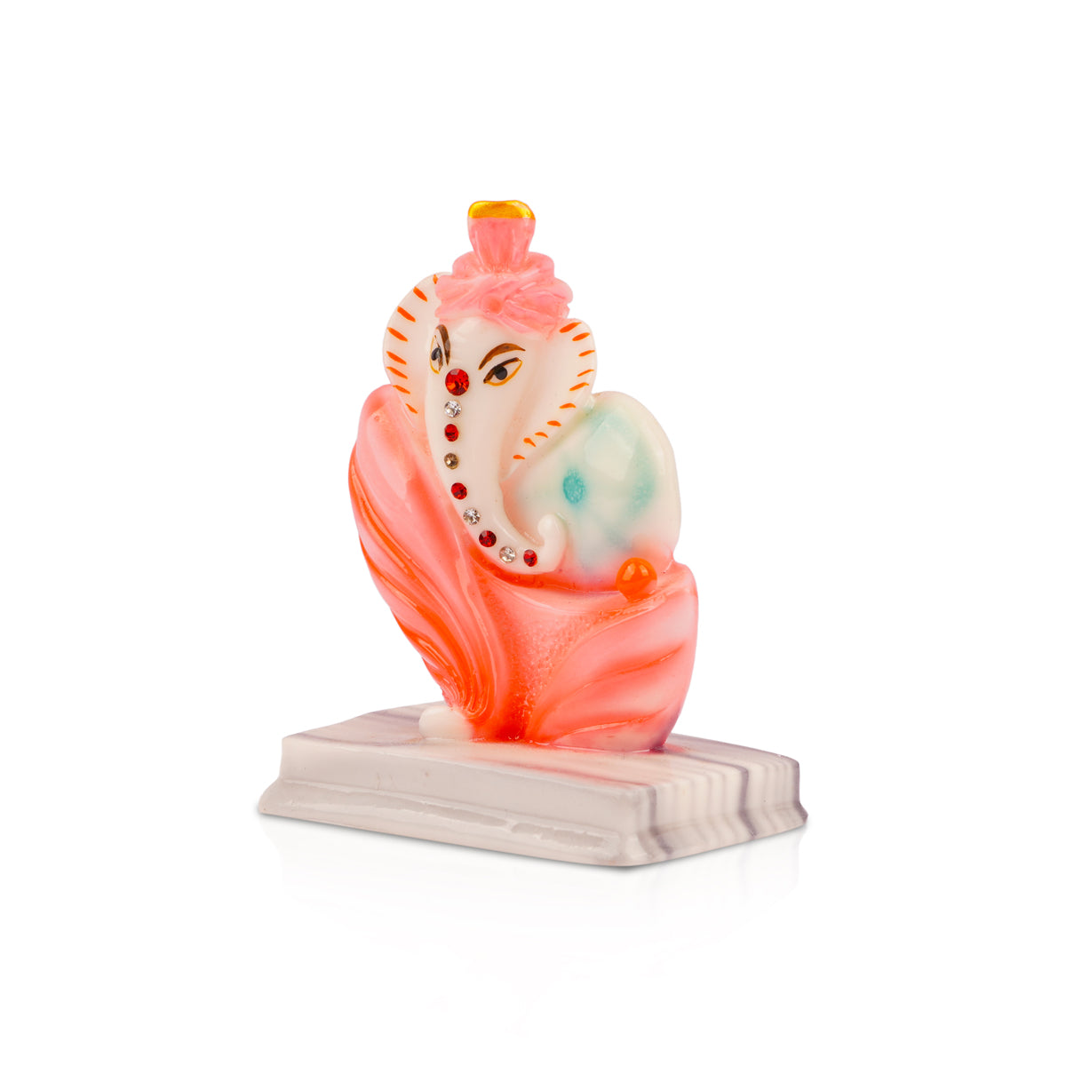 Ganesh Figurine White & Rose Polyresin Idol (10 cm)