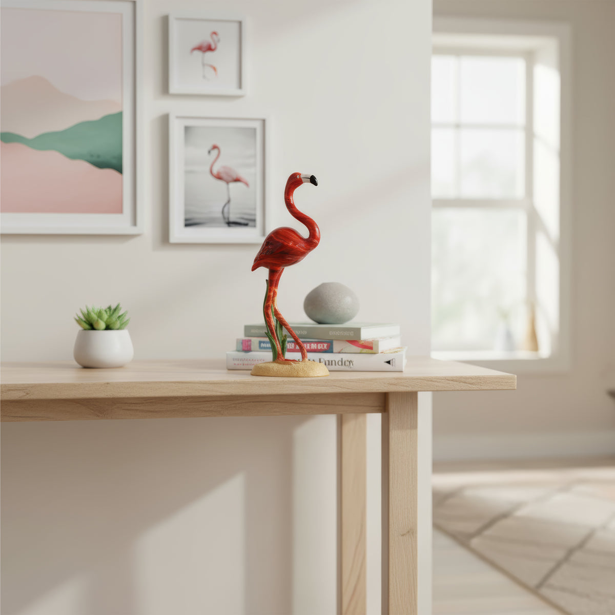Glossy Red Flamingo Statue – Polyresin Decorative Showpiece for Home & Office