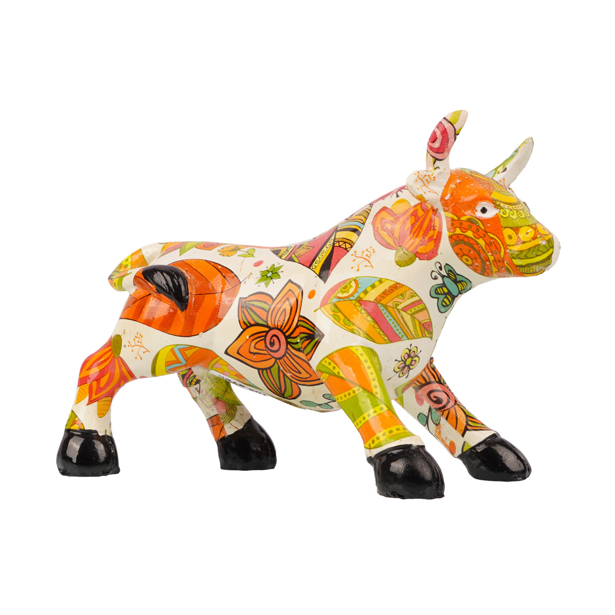 Colourful Floral Bull Figurine