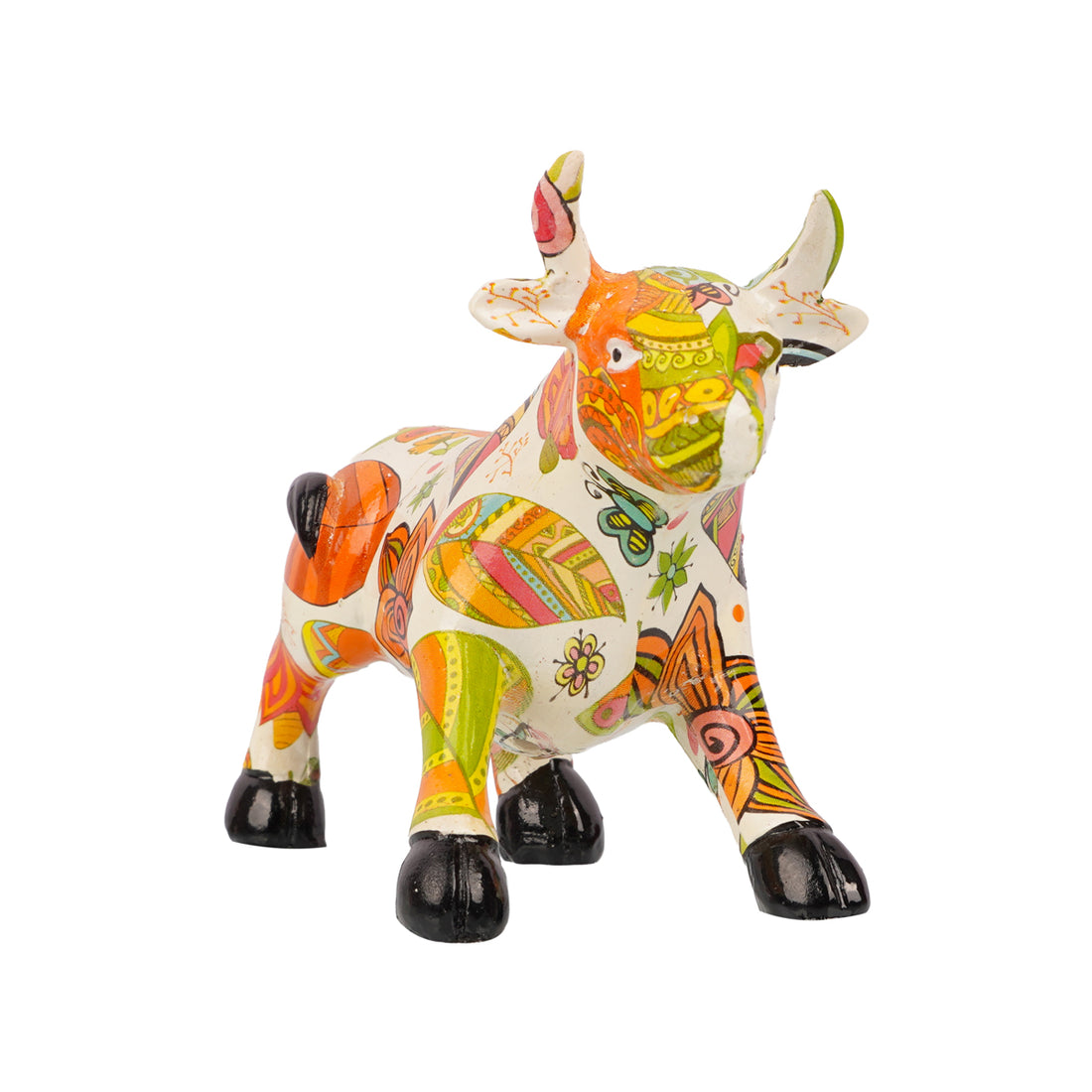 Colourful Floral Bull Figurine
