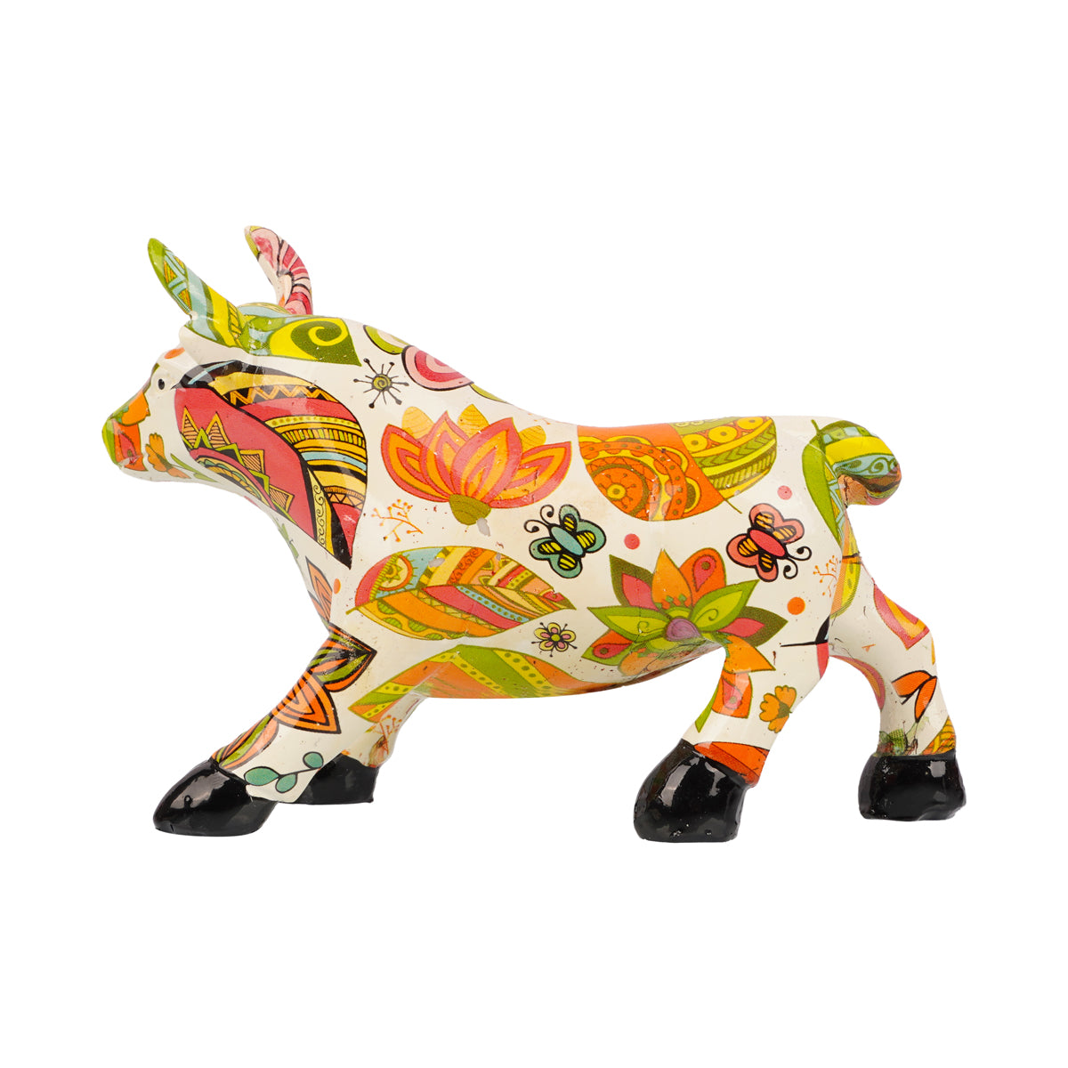 Colourful Floral Bull Figurine