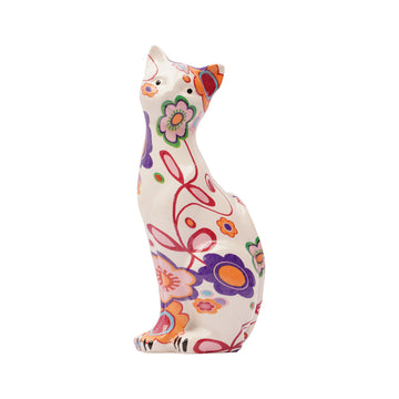 Colourful Floral Charm Cat Figurine – Hand-Painted Polyresin