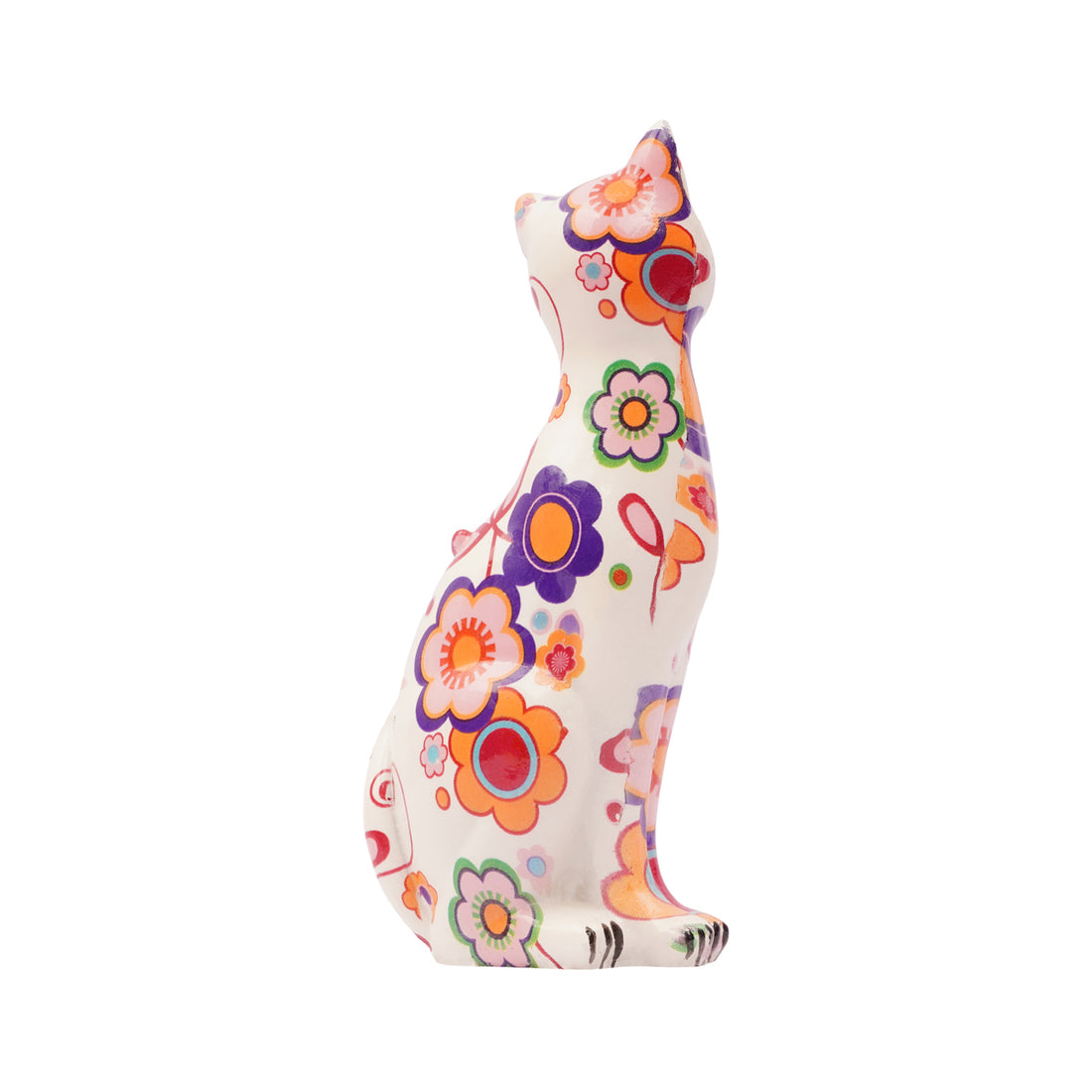 Colourful Floral Charm Cat Figurine – Hand-Painted Polyresin