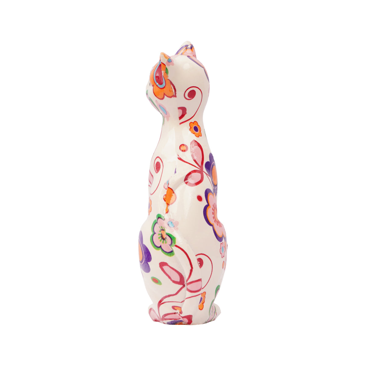 Colourful Floral Charm Cat Figurine – Hand-Painted Polyresin