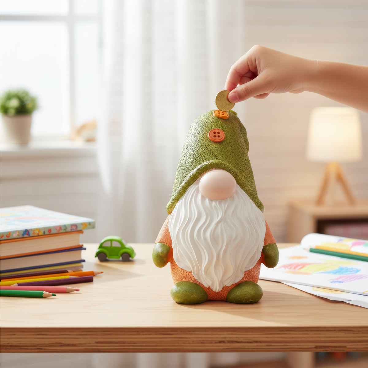 The Writershub Whimsical Garden Gnome Figurine with Green Hat & White Beard