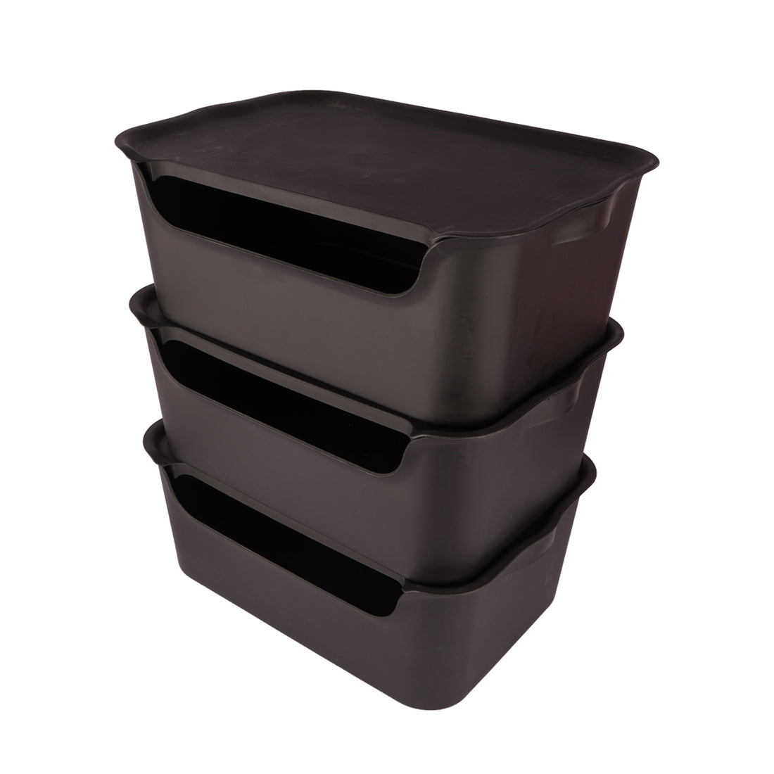 Stash Stackable Lidded Plastic Storage Bins – 3 Pcs Set (Black)