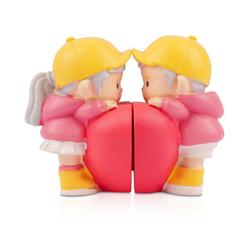 Two Girls Holding Heart Figurine Showpiece – Pink & Yellow