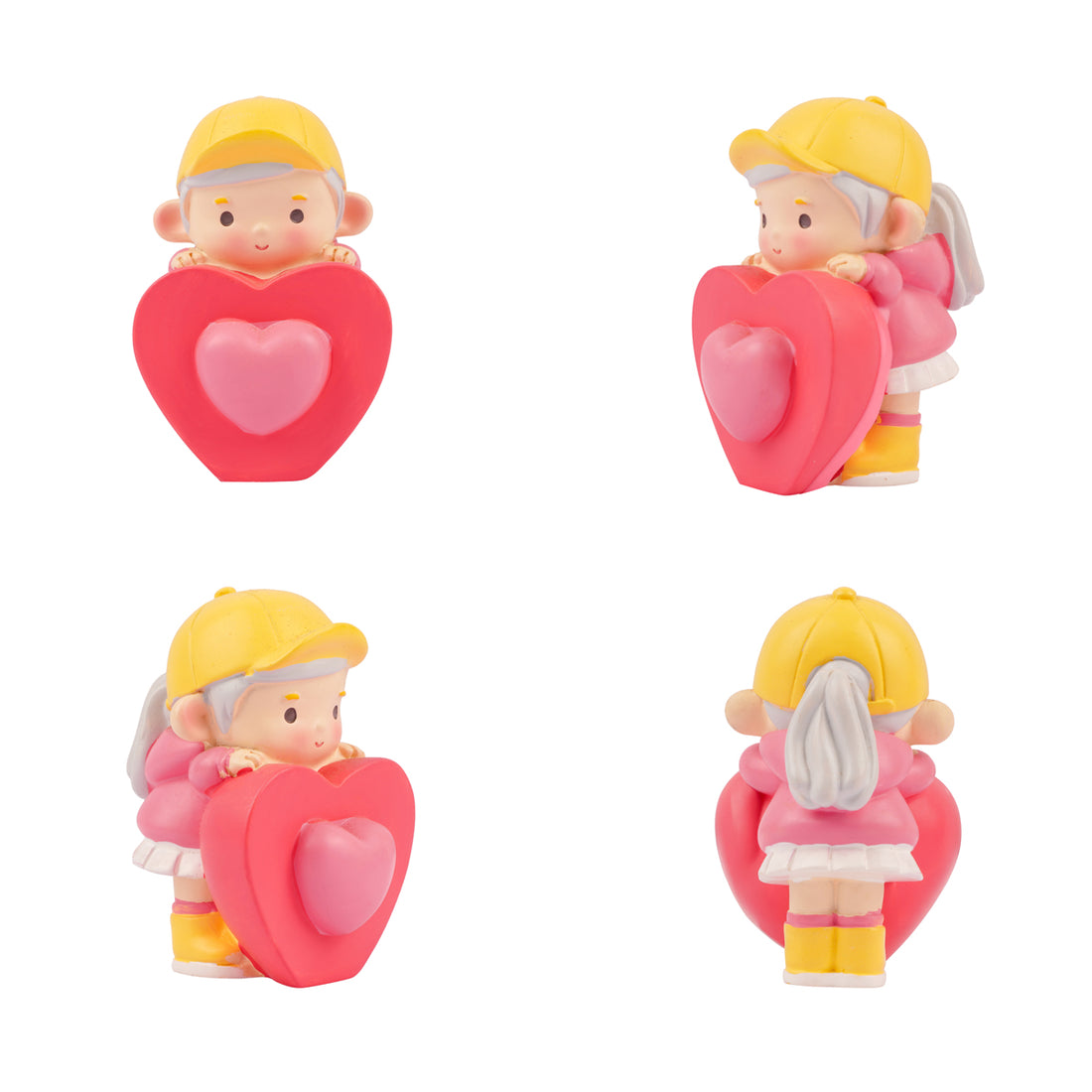 Two Girls Holding Heart Figurine Showpiece – Pink & Yellow