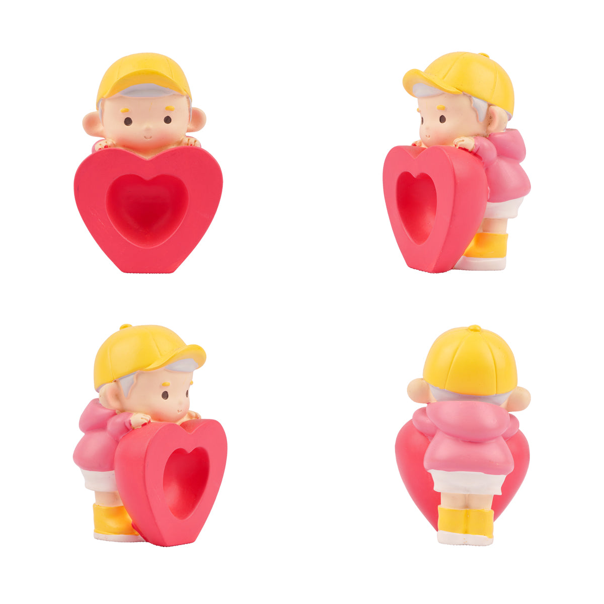 Two Girls Holding Heart Figurine Showpiece – Pink & Yellow