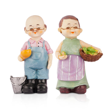 The Writershub Elderly Couple Garden Figurines – Green & Grey Showpiece