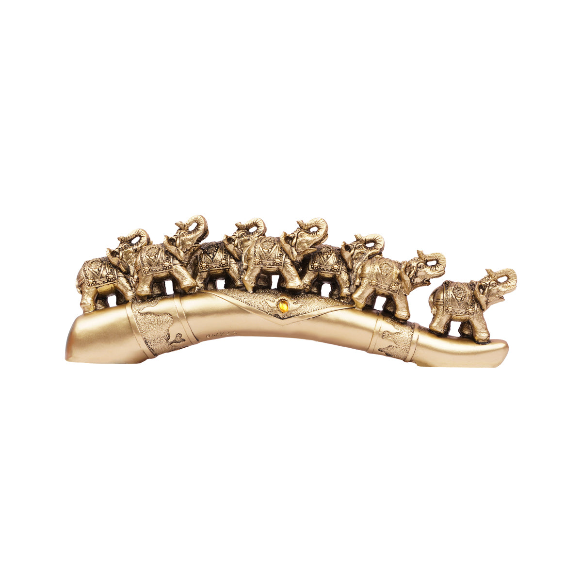 The Writershub Antique Golden Elephant Family  7 Elephants on Tusk Base Showpiece